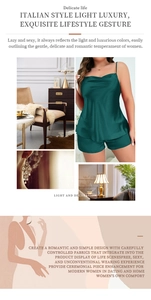 Detail of dark green satin sleepwear set showing smooth silk texture and Italian style