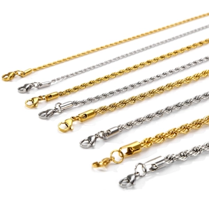 Polished stainless steel rope chain necklaces in gold and silver with lobster clasps