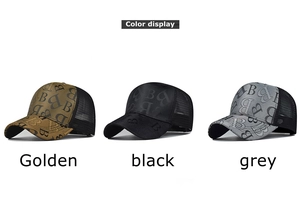 Three-color display of houndstooth baseball caps with B-pattern jacquard and mesh back