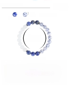 Detailed size specifications for 8mm natural sodalite and white turquoise beaded bracelet