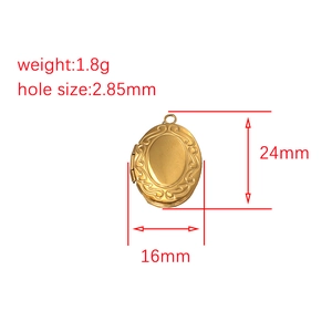 Detailed dimension guide for oval stainless steel locket pendant in polished gold finish