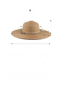 Detailed size chart for women's summer straw hat showing brim 11cm and depth 11cm