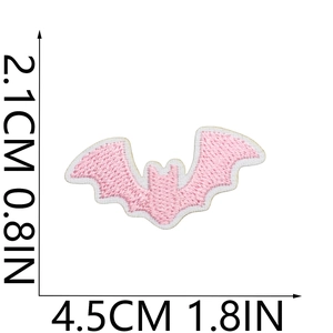 Pink bat embroidery patch dimensions 2.1cm x 4.5cm with detailed polyester stitching