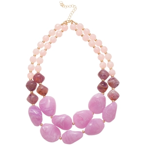 Double-layer acrylic necklace with purple marble beads and pink pearls for women