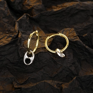 Minimalist S925 sterling silver pig nose hoop earrings in gold and silver two-tone