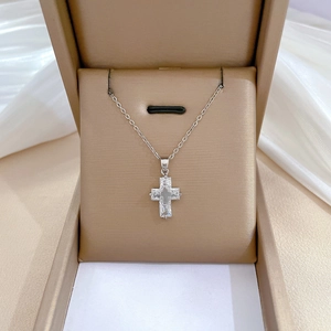 Cross Pendant Necklace Titanium Steel Chain And Copper Zircon Clavicle Chain Elegant Fashion Jewelry For Women