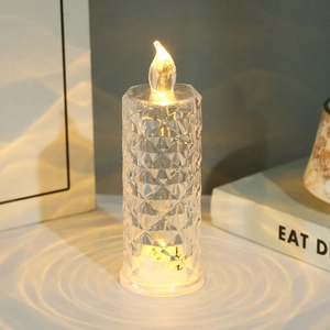 Macro detail of crystal textured LED candle lamp casting a warm ripple pattern reflection