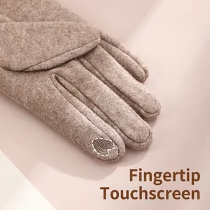 Thickened thermal knit touch screen gloves for women with cozy faux cashmere texture