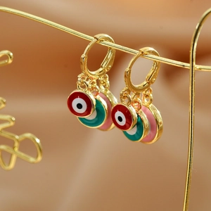 Vintage Bohemian Evil Eye Hoop Earrings For Women Copper Gold Plated Enamel Drip Oil Colorful Eye Charms Jewelry Gift