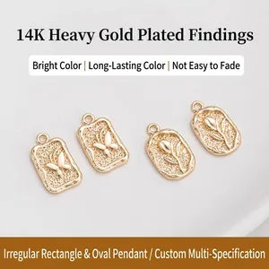 Gold Filled Tarnish Resistant Relief Butterfly Rose Charms Vintage Irregular Rectangle Oval Pendants For Jewelry Making DIY