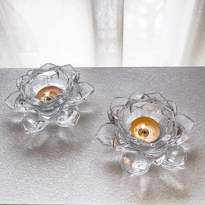 Portacandele A Forma Di Fiore Di Loto Vetro Trasparente Candeliere Per Tealight Decorazione Casa Matrimonio Centrotavola