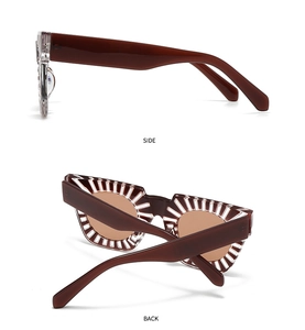 Detailed side and back views of trendy red transparent sunglasses with white stripe design