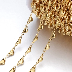 Heart Shape Stainless Steel Link Chain For DIY Jewelry Making Electroplated Gold Color Metal Chain For Necklace Bracelet