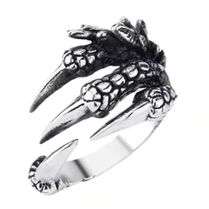 Adjustable dragon claw ring in vintage punk style with antique silver finish