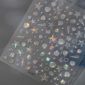 Relief Nagelkunst Aufkleber Ozean Muschel Seestern Design Holografisch Laser Selbstklebend DIY Maniküre Dekor