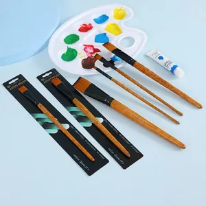 Set of 6 professional wooden nylon paint brushes for oil acrylic and watercolor