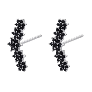 Elegant 18K gold plated silver flower earrings featuring five black zircon petals