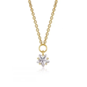 Minimalist S925 sterling silver gold necklace with sparkling star zircon pendant on white background