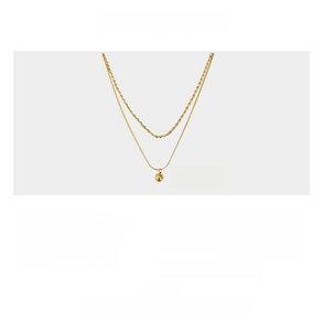 Detail of 18K gold-plated double-layer beaded necklace with round pendant measurements