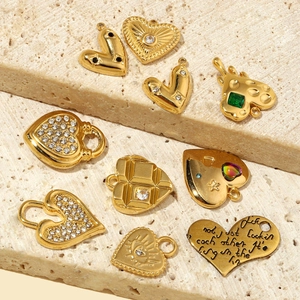 French vintage heart pendant collection in gold plated stainless steel with zircon stones