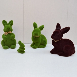 Flocked Easter Rabbit Decoration Moss Simulation Bunny Ornament Desktop Home Decor Cute Animal Figurine Holiday Party Gift