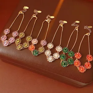 Flower Bracelet Gold Plated Copper Cubic Zirconia Daisy Shape Adjustable Delicate Elegant Fashion Jewelry For Women