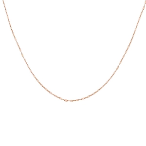 Collana minimalista in oro rosa con maglie a labbro e catena a O su sfondo bianco