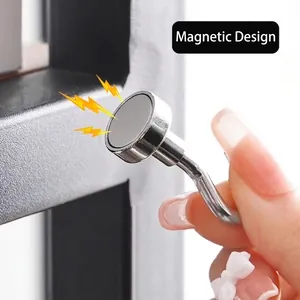 Strong silver magnetic hook for refrigerator showing easy installation with magnetic design