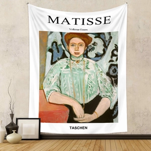 Detail of Matisse portrait tapestry showing vibrant colors and artistic textile texture