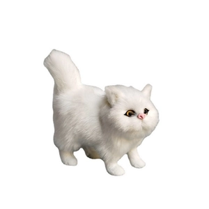 Realistic white long-haired plush cat doll with golden eyes for home decoration