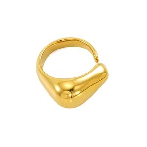 Minimalist irregular molten gold stainless steel open ring with a mirror finish