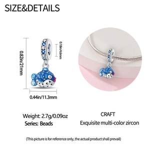 Tableau des tailles du charm poisson-globe bleu orné de zircons multicolores fins