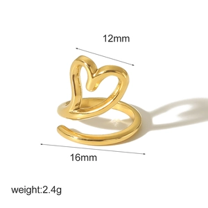 Bague cœur irrégulière en acier inoxydable doré 18 carats, design ouvert, 12mm et 16mm