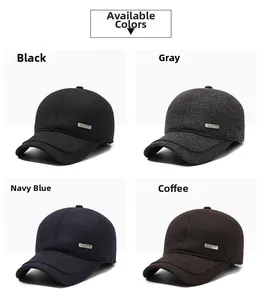 Men's winter baseball caps shown in black, grey, navy, and coffee with knit texture