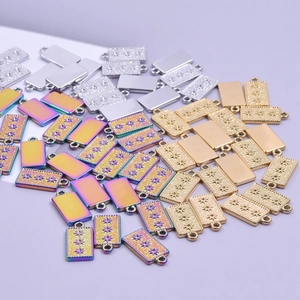 Rectangle rainbow and gold titanium steel star pattern pendant charms for jewelry making