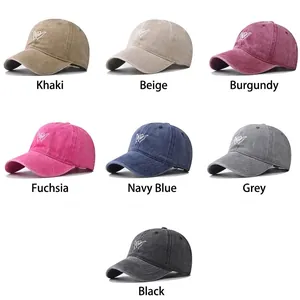 Gorras de béisbol vintage de algodón lavado con bordado en siete colores diferentes