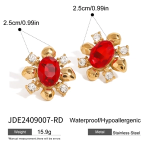 Ohrringe in Goldblumenform mit rotem Achat und Zirkonia, wasserfester Edelstahl