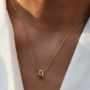3D Bubble Initial Letter Pendant Necklace Gold Plated Brass And Stainless Steel Snake Chain Jewelry For Women