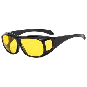 Black frame sports cycling glasses with yellow lenses shown from a 45-degree angle