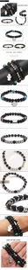 Detailed views of volcanic stone bracelets with angel wing charms and turquoise beads