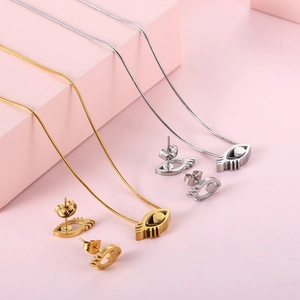 Fashionable gold and silver stainless steel eye jewelry set with necklaces and earrings