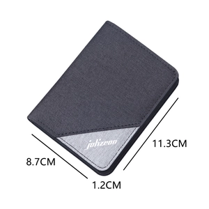 Slim vertical canvas wallet for men in grey fabric texture, size 11.3 x 8.7 x 1.2 cm