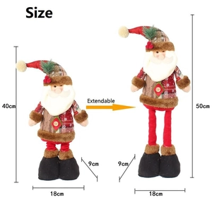 Extendable Santa Claus figurine in red and beige plaid, height 40cm to 50cm for Christmas decor