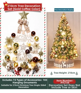 Detailed set of 103 gold and brown Christmas tree ornaments for 210cm tree decor