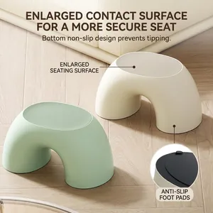 Nordic style rainbow plastic low stool with thickened non-slip base in green and beige