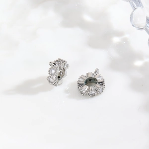 Macro detail of silver plated spacer bead with sparkling cubic zirconia for DIY jewelry