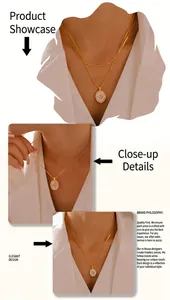 Layered gold vintage necklace set with oval mother of pearl pendant and flat snake chain