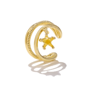 Ear cuff minimalista a doppio strato dorato con ciondolo a forma di stella in zircone giallo