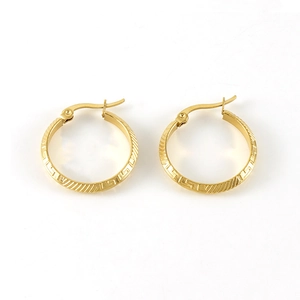 Minimalist 18K gold titanium steel hoop earrings featuring classic Greek fret pattern
