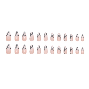 Faux ongles amande rose avec motifs géométriques abstraits gris, lot de 24 pièces